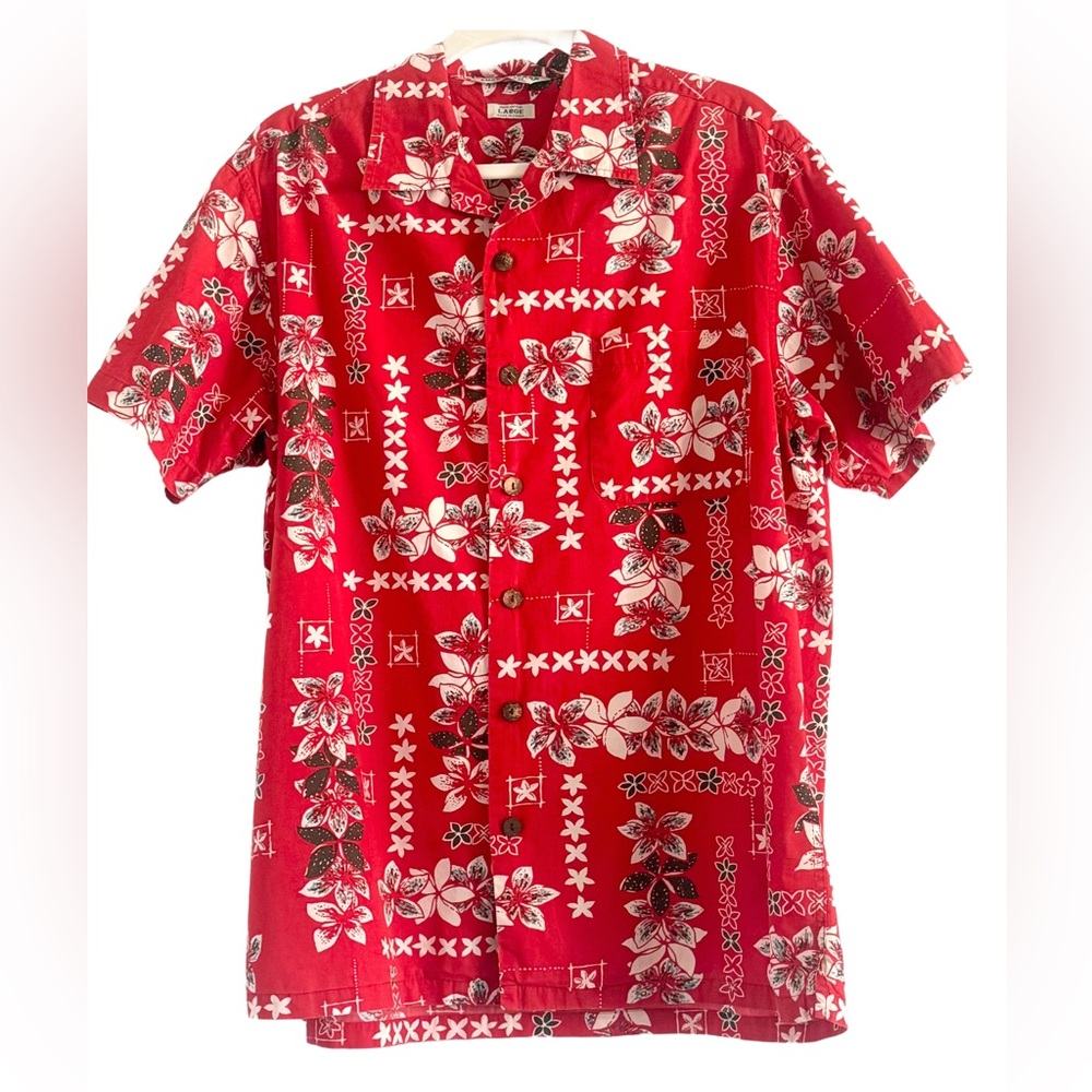 🌼 Lucky Brand Red Hawaiian Tropical Floral Shirt Large